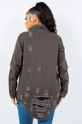 American Bazi Distressed Denim Jacket – Stylish Button-Up for Any Occasion